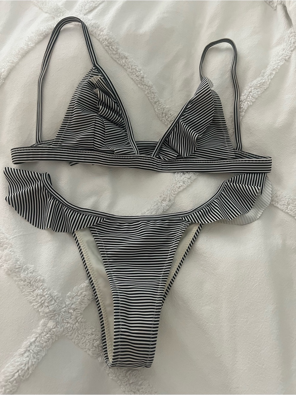 Kai Lani Navy Blue & White Ruffle Bikini Set - Women Swim